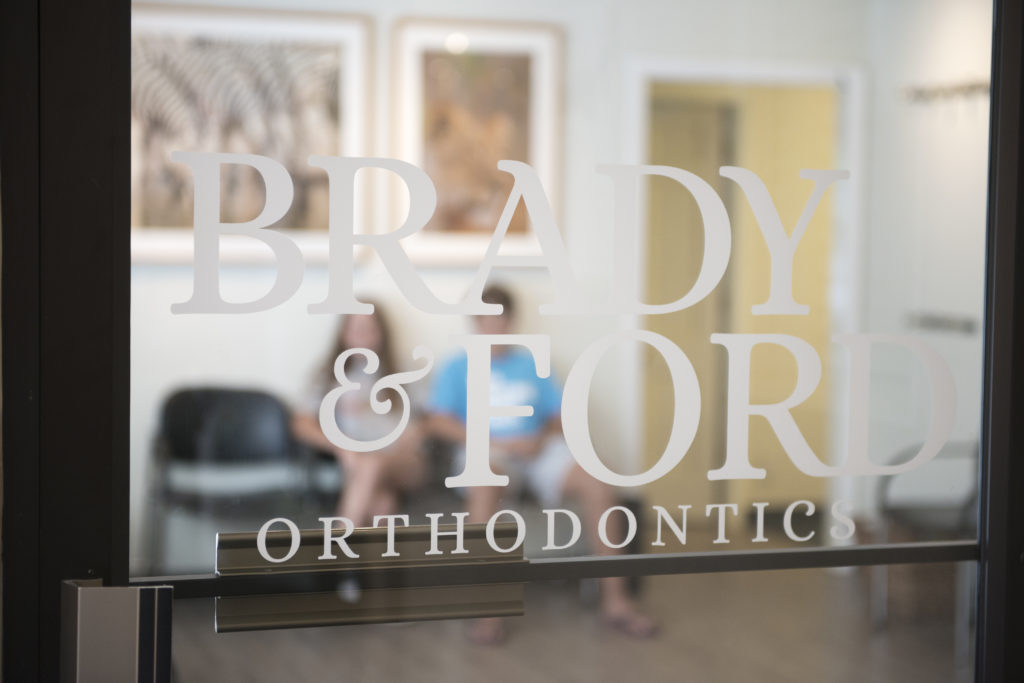 Office door with Brady & Ford Orthodontics Logo